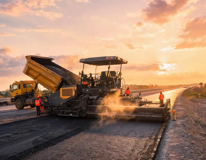 LeeBoy asphalt paver laying highway binder course