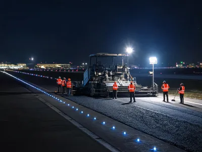 Airport shoulder paving crew
