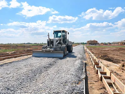 Mini grader on subdivision street